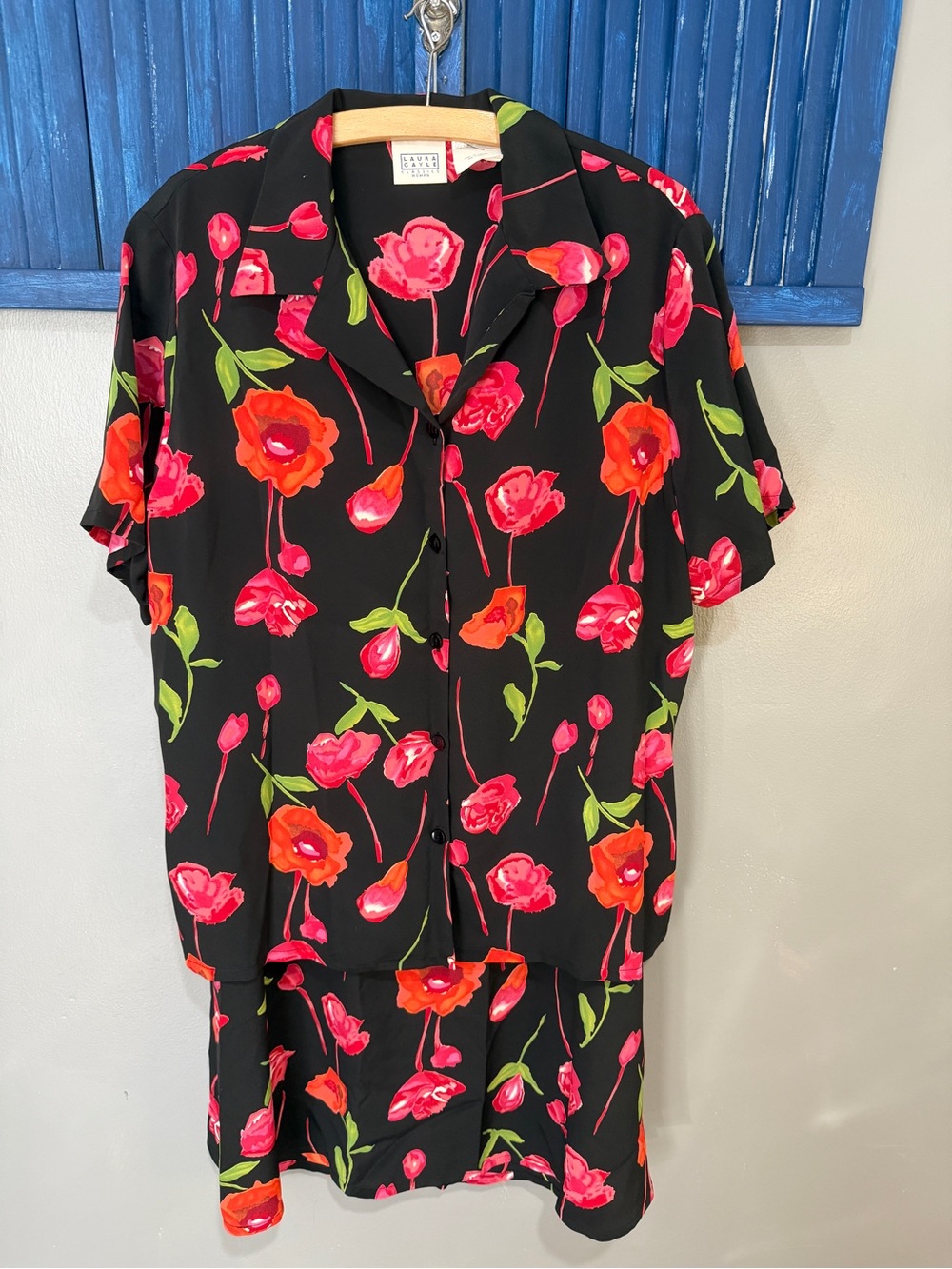Laura Gayle Floral Button-Front Short Sleeve Top - and Skirt Sz 1X